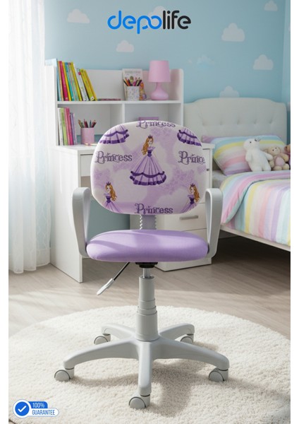 Çocuk Odası Sandalyesi Ders Çalışma Ofis Koltuğu Öğrenci Sandalye Beyaz Tekerli Yükseklik Ayarlı