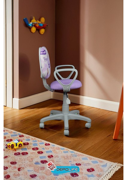 Çocuk Odası Sandalyesi Ders Çalışma Ofis Koltuğu Öğrenci Sandalye Beyaz Tekerli Yükseklik Ayarlı