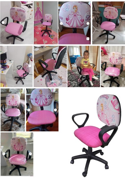 Çocuk Odası Ders Çalışma Ofis Koltuğu Öğrenci Sandalyesi Frozen Desenli Lila Beyaz Tekerlekli modelleri