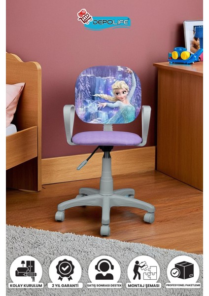 Çocuk Odası Sandalyesi Ders Çalışma Ofis Koltuğu Öğrenci Sandalye Beyaz Tekerli Yükseklik Ayarlı