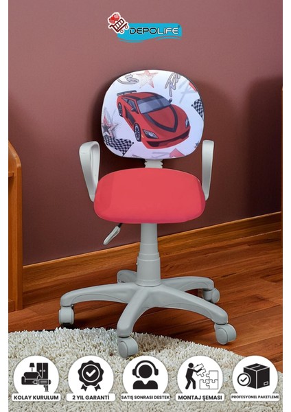 Çocuk Odası Sandalyesi Ders Çalışma Ofis Koltuğu Öğrenci Sandalye Beyaz Tekerli Yükseklik Ayarlı