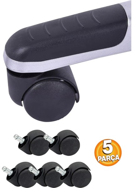 Ofis Büro Koltuk Tekerleği 5 Adet Sekmanlı Teker Ayak Için Siyah Çalışma Koltuğu Yedek Parça