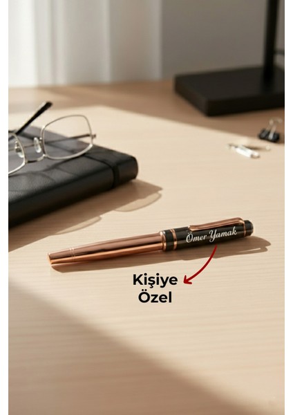 Kişiye Özel Isim Baskılı Rose Gold Tükenmez Kalem Prestij Lüx Kutulu Roller Kalem Imza Kalemi fiyatları