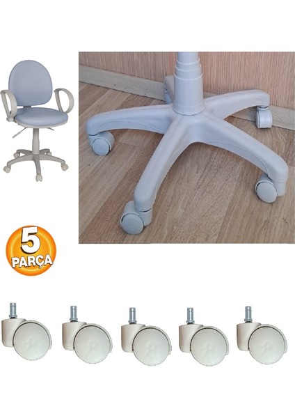 Ofis Büro Koltuk Tekerleği 5 Adet Sekmanlı Teker Açık Gri Çalışma Koltuğu Yedek Parça