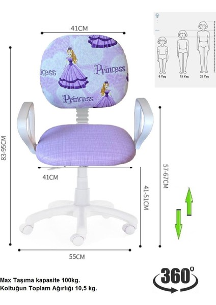 Çocuk Odası Ders Çalışma Ofis Koltuğu Öğrenci Sandalyesi Araba Prenses Tekerli Yükseklik Ayarı modelleri