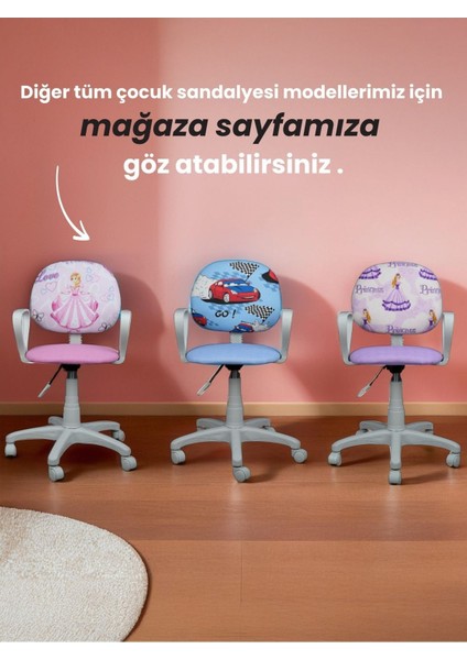 Çocuk Odası Ders Çalışma Ofis Koltuğu Öğrenci Sandalyesi Araba Prenses Tekerli Yükseklik Ayarı