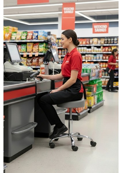 Döner Ofis Kasiyer Taburesi Tekerlekli Deri Döşeme Oturak Eczane Laboratuvar Büro Çalışma Koltuğu indirimleri