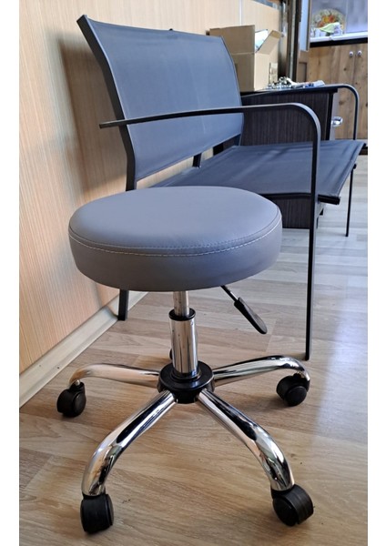 Döner Ofis Kasiyer Taburesi Tekerlekli Deri Döşeme Oturak Eczane Laboratuvar Büro Çalışma Koltuğu