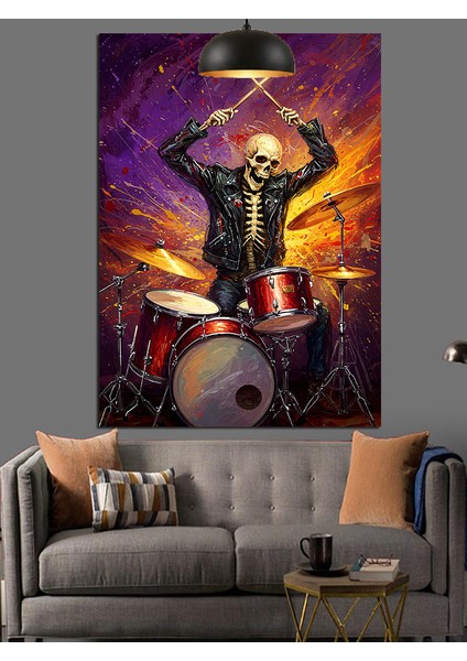 Davul Çalan Iskelet Dekoratif Kanvas - Mdf Ahşap Tablo fiyatları