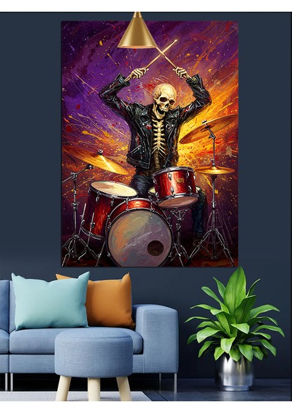 Davul Çalan Iskelet Dekoratif Kanvas - Mdf Ahşap Tablo modelleri