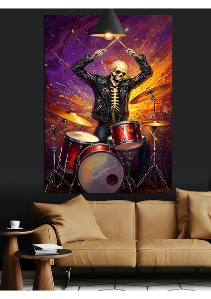 Davul Çalan Iskelet Dekoratif Kanvas - Mdf Ahşap Tablo fırsatları
