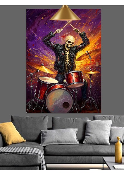Davul Çalan Iskelet Dekoratif Kanvas - Mdf Ahşap Tablo indirimleri