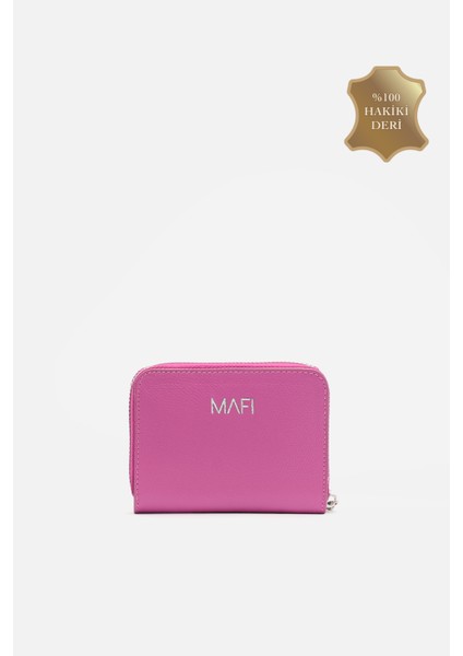 Lume %100 Hakiki Deri Pembe Fermuarlı Mini Cüzdan