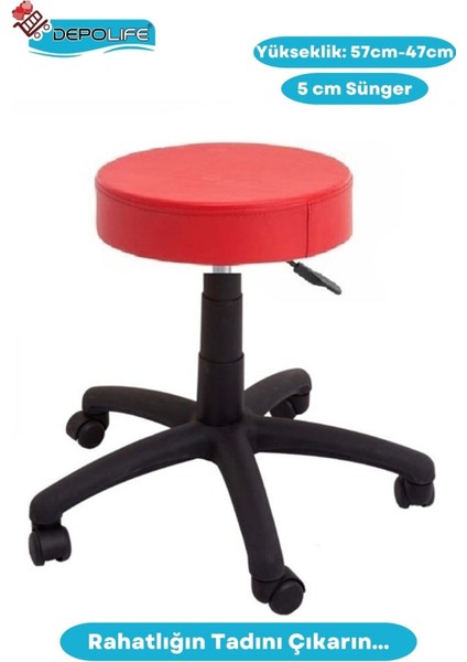 Döner Ofis Kasiyer Taburesi Tekerlekli Deri Döşeme Oturak Eczane Laboratuvar Büro Çalışma Koltuğu