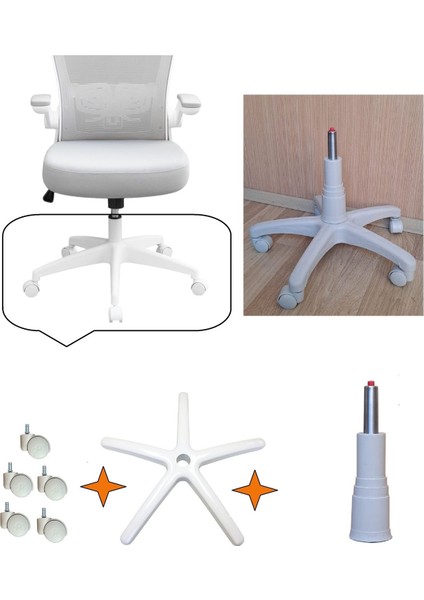Ofis Müdür Çalışma Koltukları Için Tekerlek Yıldız Ayak Amortisör Seti Üniversal Krem Beyaz Açık Gri