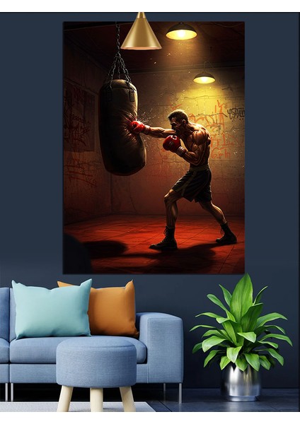Boks Torbası Antrenman Dekoratif Kanvas - Mdf Ahşap Tablo