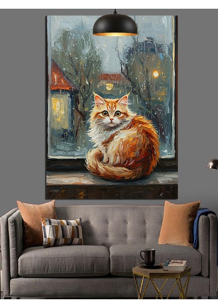 Yağmurlu Gecede Kedi Dekoratif Kanvas - Mdf Ahşap Tablo