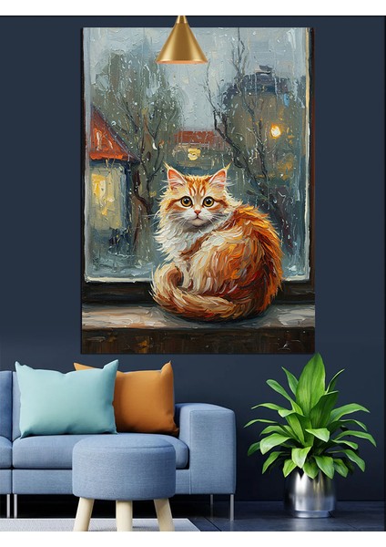 Yağmurlu Gecede Kedi Dekoratif Kanvas - Mdf Ahşap Tablo fiyatları