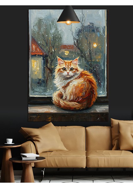 Yağmurlu Gecede Kedi Dekoratif Kanvas - Mdf Ahşap Tablo modelleri