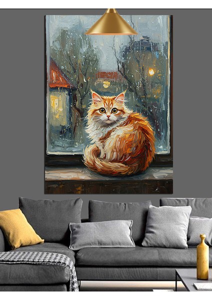Yağmurlu Gecede Kedi Dekoratif Kanvas - Mdf Ahşap Tablo fırsatları