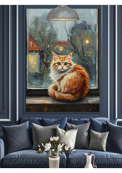 Yağmurlu Gecede Kedi Dekoratif Kanvas - Mdf Ahşap Tablo indirimleri