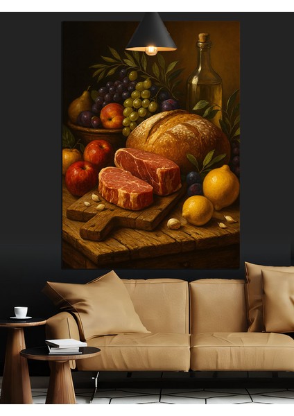 Şaraplı Meyve Sofrası Dekoratif Kanvas - Mdf Ahşap Tablo