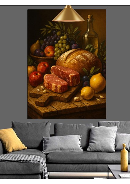 Şaraplı Meyve Sofrası Dekoratif Kanvas - Mdf Ahşap Tablo fiyatları