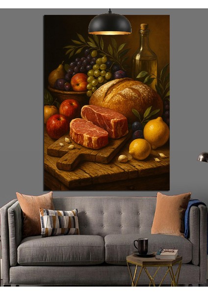 Şaraplı Meyve Sofrası Dekoratif Kanvas - Mdf Ahşap Tablo fırsatları