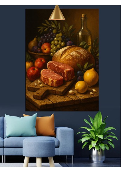 Şaraplı Meyve Sofrası Dekoratif Kanvas - Mdf Ahşap Tablo indirimleri