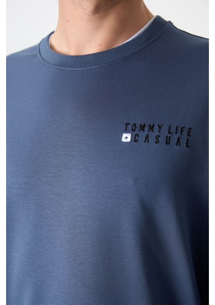 Petrol Casual O Yaka Lastik Paça Pamuklu Erkek Oversize Eşofman Takımı - 85120