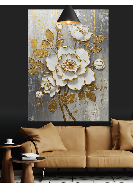 Altın Beyaz Çiçek Dekoratif Kanvas - Mdf Ahşap Tablo modelleri