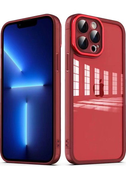 iPhone 13 Pro Max Uyumlu Kamera Korumalı Transparan Tkdw Post Kapak-Kırmızı