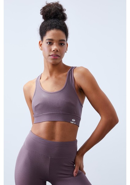 Gül Kurusu Yüksek Bel Toparlayıcılı Sırt Detaylı Slim Fit Büstiyer Kadın Tayt Takım - 95281