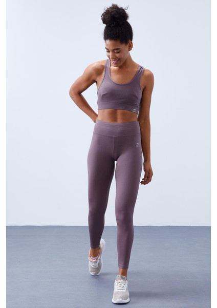 Gül Kurusu Yüksek Bel Toparlayıcılı Sırt Detaylı Slim Fit Büstiyer Kadın Tayt Takım - 95281