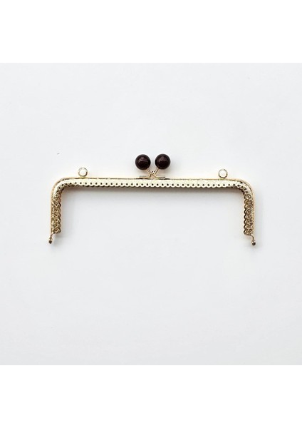 Köşeli Yanık Kahve Inci Boncuklu Işleme Baskılı Askılıklı Çanta ve Cüzdan Bursu - Klipsi Altın 20 cm