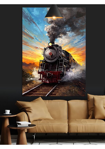 Raylarda Buhar Treni Dekoratif Kanvas - Mdf Ahşap Tablo