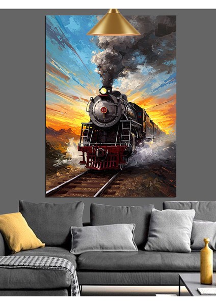 Raylarda Buhar Treni Dekoratif Kanvas - Mdf Ahşap Tablo fiyatları