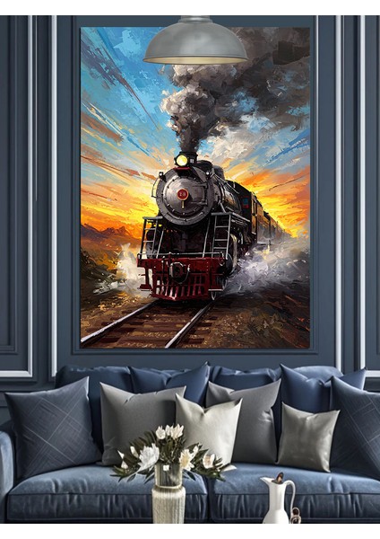 Raylarda Buhar Treni Dekoratif Kanvas - Mdf Ahşap Tablo modelleri