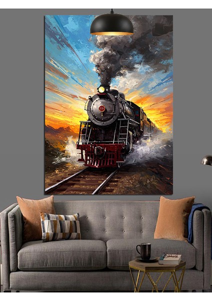 Raylarda Buhar Treni Dekoratif Kanvas - Mdf Ahşap Tablo fırsatları