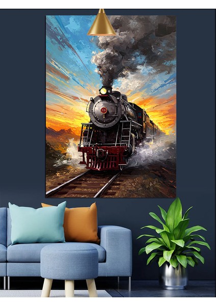 Raylarda Buhar Treni Dekoratif Kanvas - Mdf Ahşap Tablo indirimleri