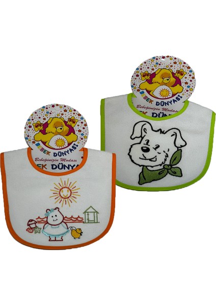 Turuncu Kız Bebek Baskılı ve Yeşil Yavru Köpek Baskılı Yeşil Bebek Önlüğü