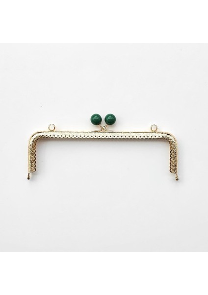 Köşeli Zümrüt Yeşil Inci Boncuklu Işleme Baskılı Askılıklı Çanta ve Cüzdan Bursu - Klipsi Altın 20 cm