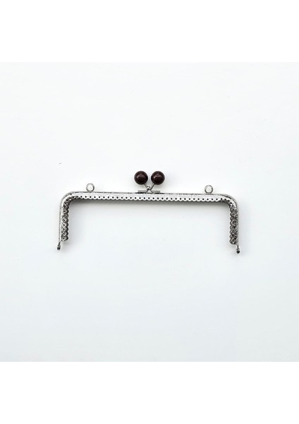 Köşeli Yanık Kahve Inci Boncuklu Işleme Baskılı Askılıklı Çanta ve Cüzdan Bursu - Klipsi Gümüş 20 cm