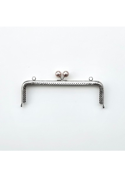 Köşeli Vizon Inci Boncuklu Işleme Baskılı Askılıklı Çanta ve Cüzdan Bursu - Klipsi Gümüş 20 cm