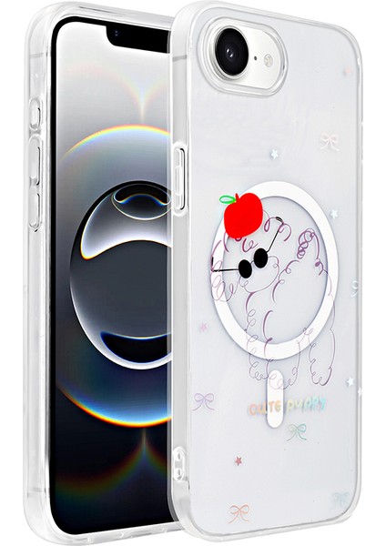 iPhone 16E Kılıf M-Safe Şarj Özellikli Şeffaf Zore Folk Sert Kapak - Sevimli Köpek
