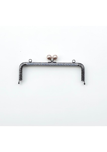 Köşeli Vizon Inci Boncuklu Işleme Baskılı Askılıklı Çanta ve Cüzdan Bursu - Klipsi Gri 20 cm