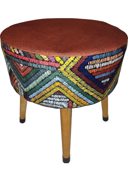 Puf Koltuk Tabure // Ua-Puf-0002 Etna Gökkuşağı Turuncu // Ahşap Gürgen ayaklı indirimleri