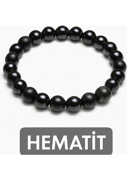 Siyah Doğal Taş & Hematit Kombin Bileklik – Enerji ve Koruma Taşı, Unisex Elastik Tasarım fiyatları