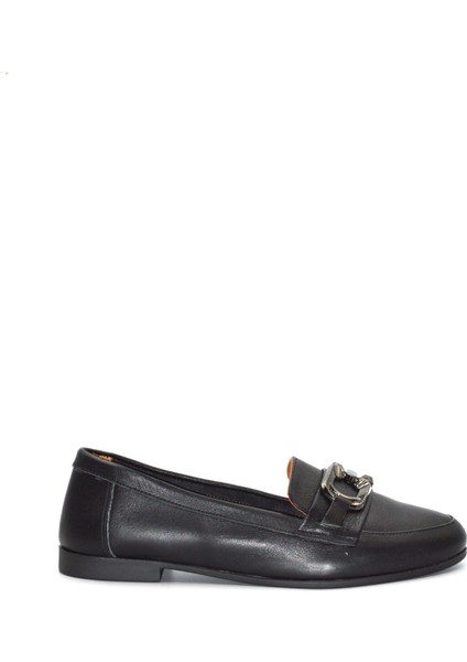 Kadın Siyah Hakiki Deri Tokalı Loafer Günlük Ayakkabı