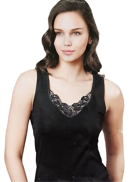 Şahinler Kalın Askılı Dantelli Siyah Atlet